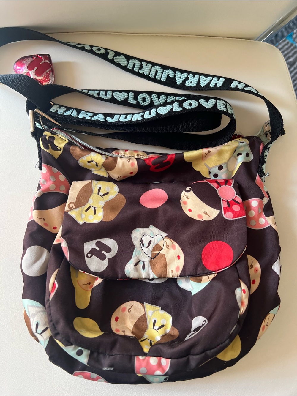Harajuku Lovers Brown Crossbody with Colorful Bow Print